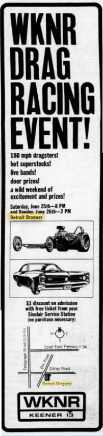wknr promo June 24 1966 Detroit Dragway, Brownstown Twp